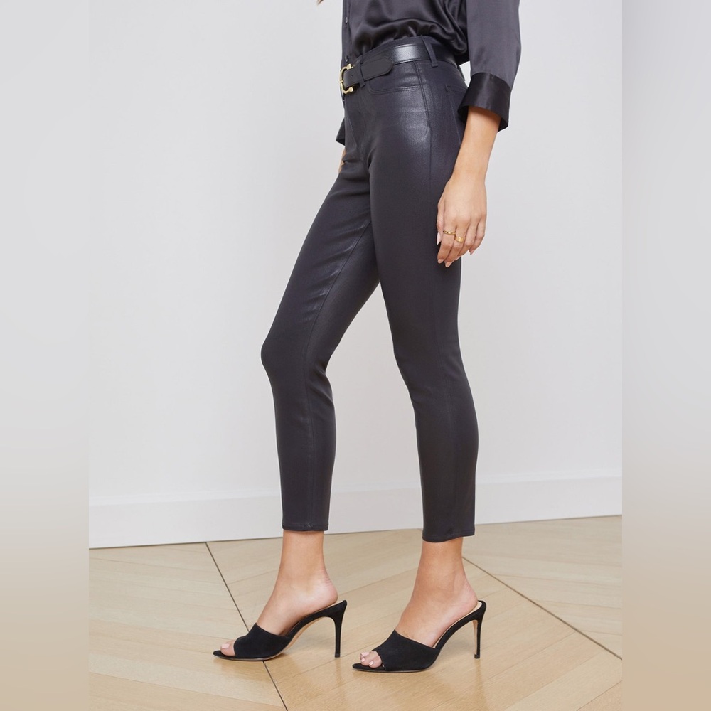 L'AGENCE Margot high-rise skinny jeans in coated black denim Size 25